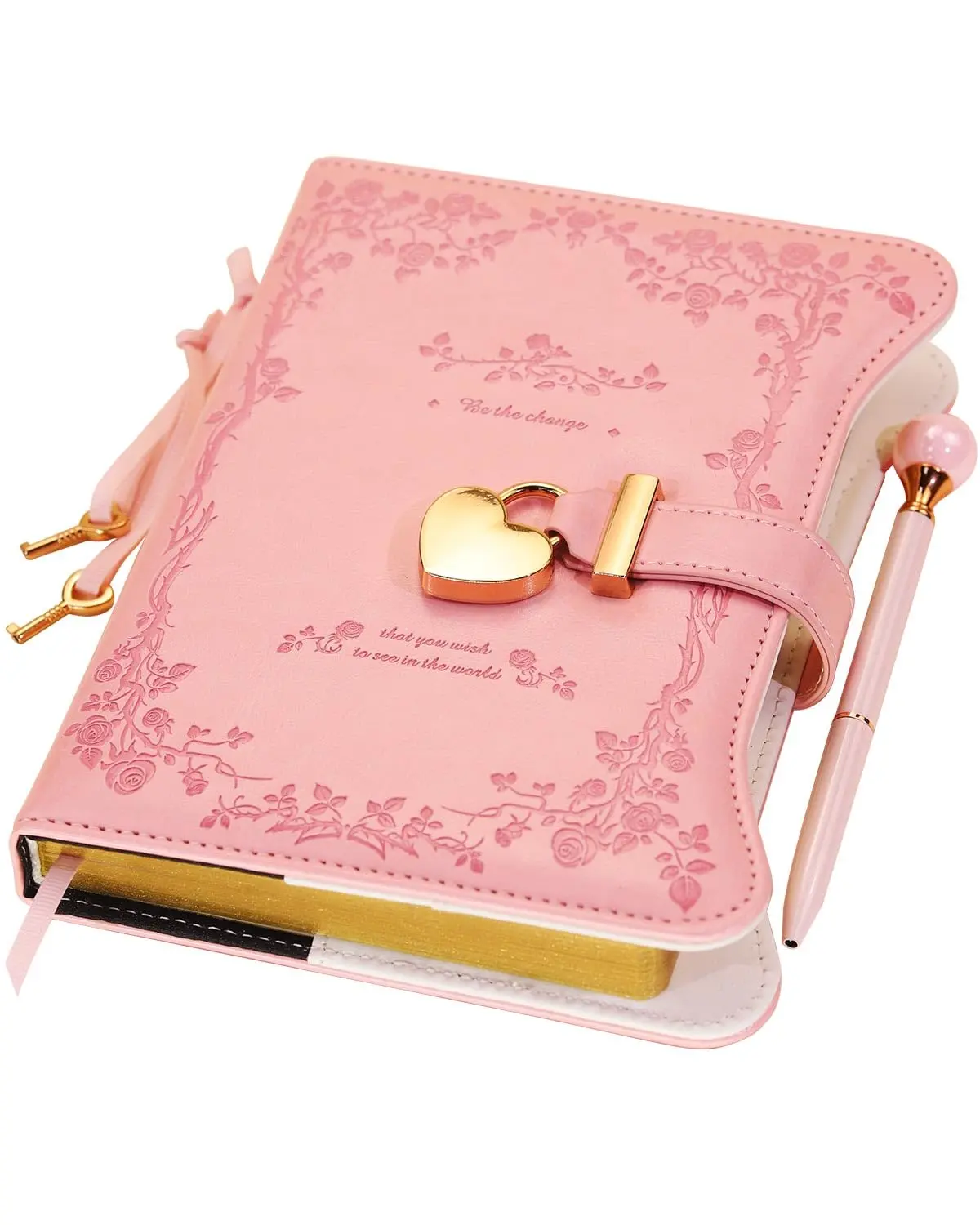 Locked journal gift set with key for girls, 360° gold-edged notebook for women, B6 refillable diary with pen and bookmark