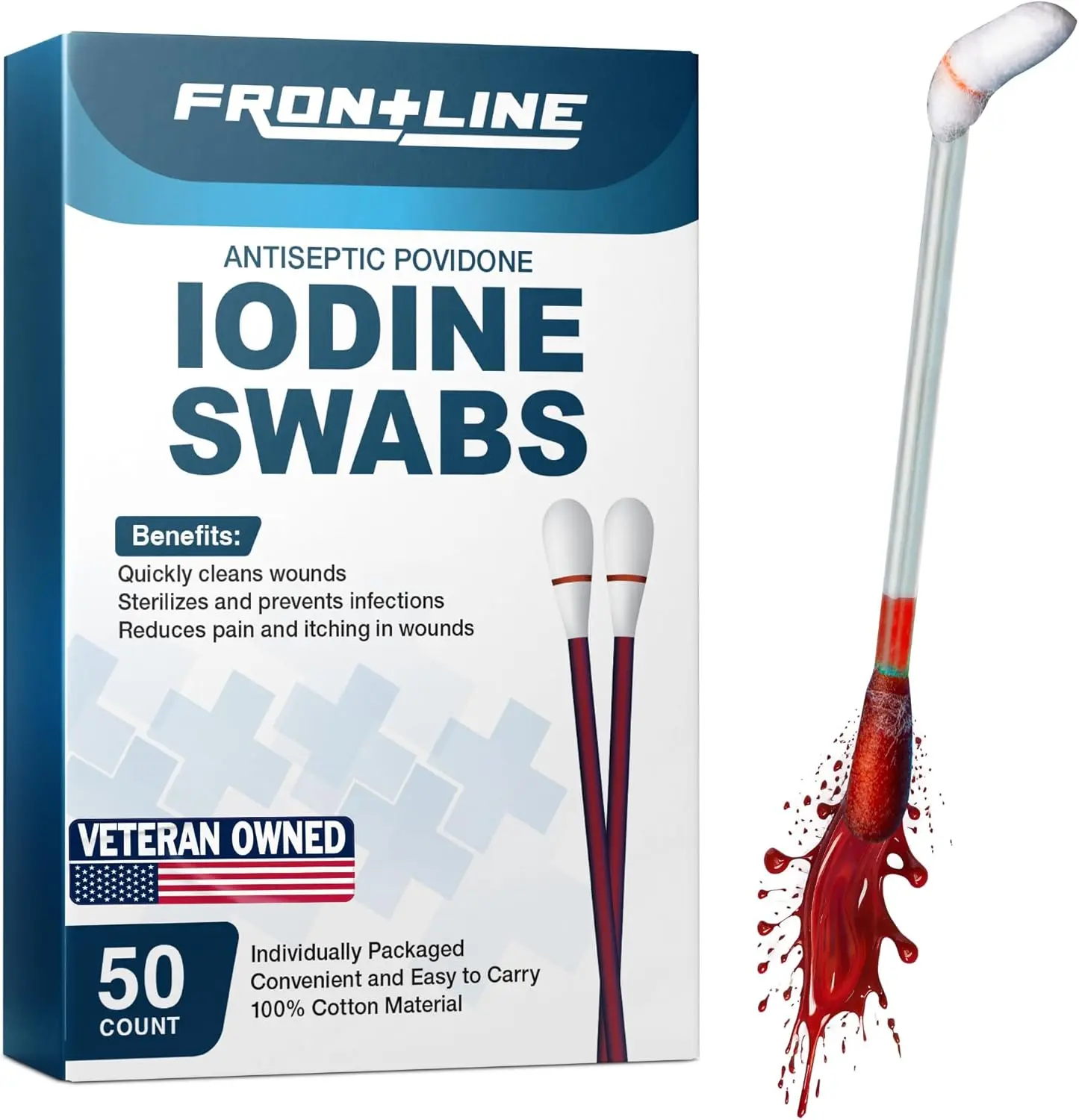 Povidone Iodine Swabs 50PCS - Antiseptic Wound Care Individually Wrapped First Aid