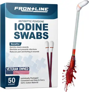 Povidone Iodine Swabs, Antiseptic Swabsticks, Iodine Solution, Cleansing Cotton Swab, Individually Wrapped Medical Supplies, Wound Care, First Aid, Wound Cleaner, Box of 50