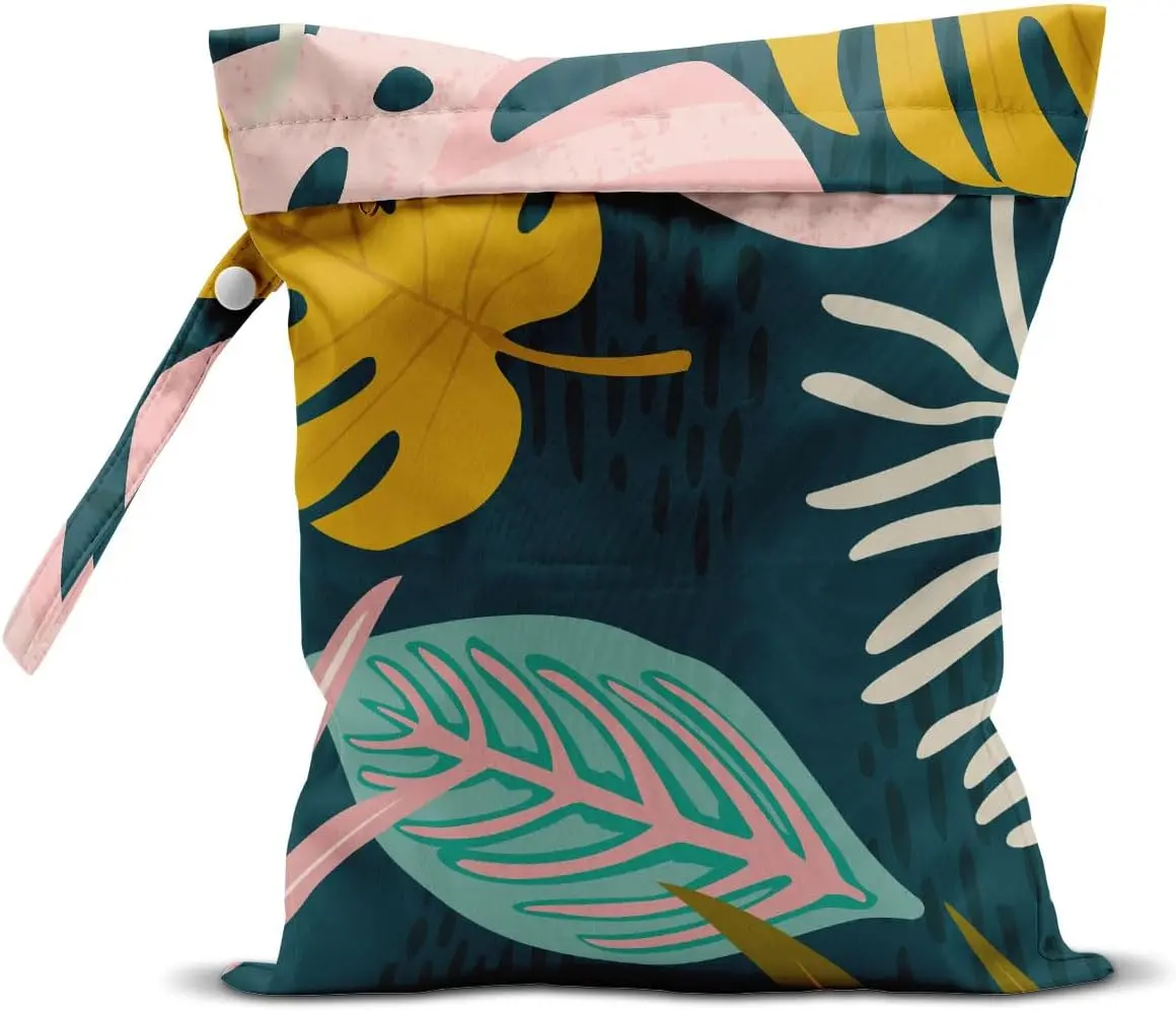 Wet Dry Bag, Wet Bag for Swimsuit, Travel, Beach, Pool, Diapers, Dirty Yoga Gym Clothes, Makeup Bag, Waterproof Tropical Palm Leaves Decor Jungle Palm Leaf Favors