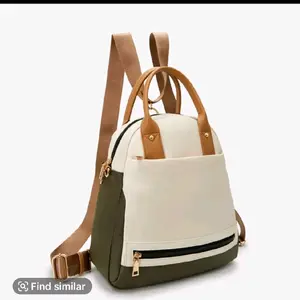 Beige and Green Backpack with Adjustable Straps and Top Handle for Versatile Use