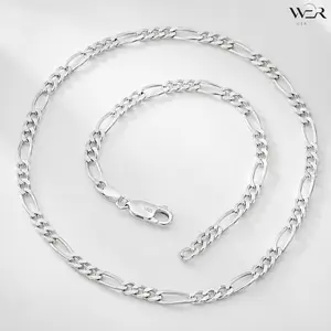 Beautiful Stunning Silver Plated Figaro Chain Necklace 5mm Width Adjustable Length Classic Elegant Versatile Timeless Sophisticated Durable Polished Shiny Comfortable Lightweight High Quality Jewelry for Women Men Daily Layering Wear Gift Idea