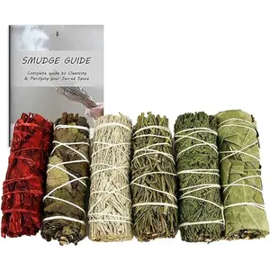 Smudge Stick Variety Gift Set| Bulk Sage Bundles for Space Cleansing| Smudging Wand Gift Set with Smudge Guide (Essential Sage, 6 Pack)