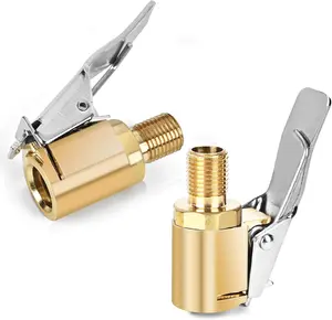 2 count Locking Tire Air Chuck,Brass Tire Inflation Hose Adapter,Tire Nozzle With Tire Valve Threads,Unscrewed Connection Converted To Locking Connection,No Air Leakage On Chuck Air Compressor Pump Clip