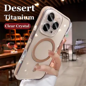 [LX]Desert Titanium 2 In Shockproof Shield Phone Case For IPhone 13 14 15 16 17 Pro Max 16 Plus Clear Casing Transparent Cover