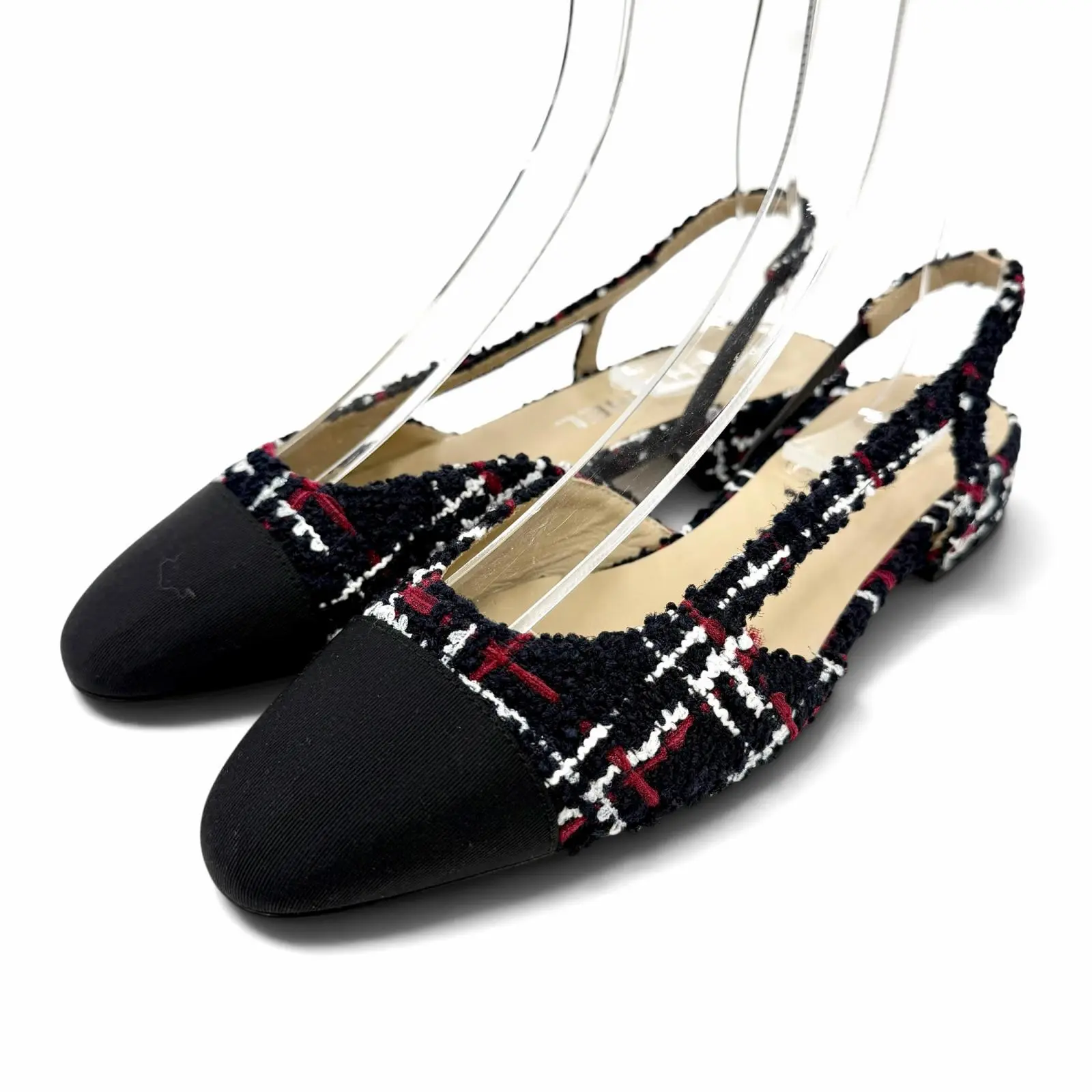 Pre-owned CHANEL Tweed Small Leather Goods Coco Mark Slingback Pumps