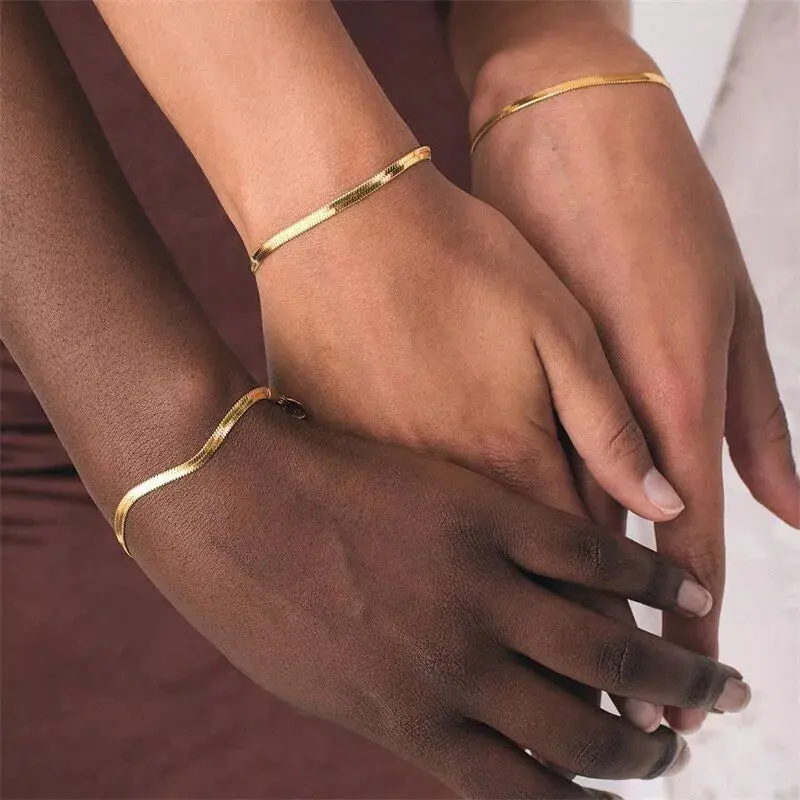 "14K Gold Herringbone Snake Chain Bracelet – 3-5mm"