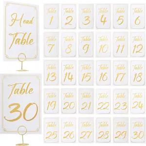 Table Numbers 1-30 With  Table Card & Holders - Elegant 4 x 6 Inch Place Seating Sign for Wedding Reception, Restaurant, Anniversary, Birthday Party