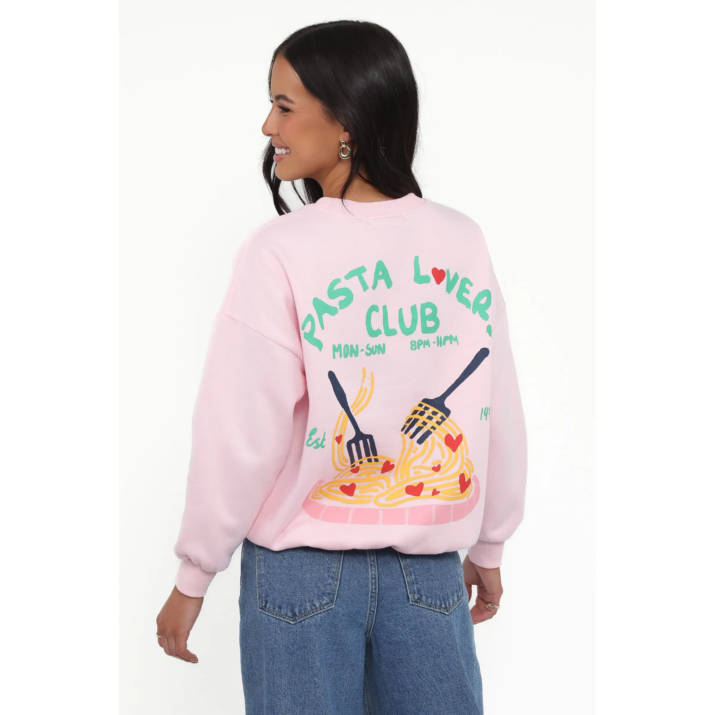Pasta Lovers Club Graphic Sweater - Pink