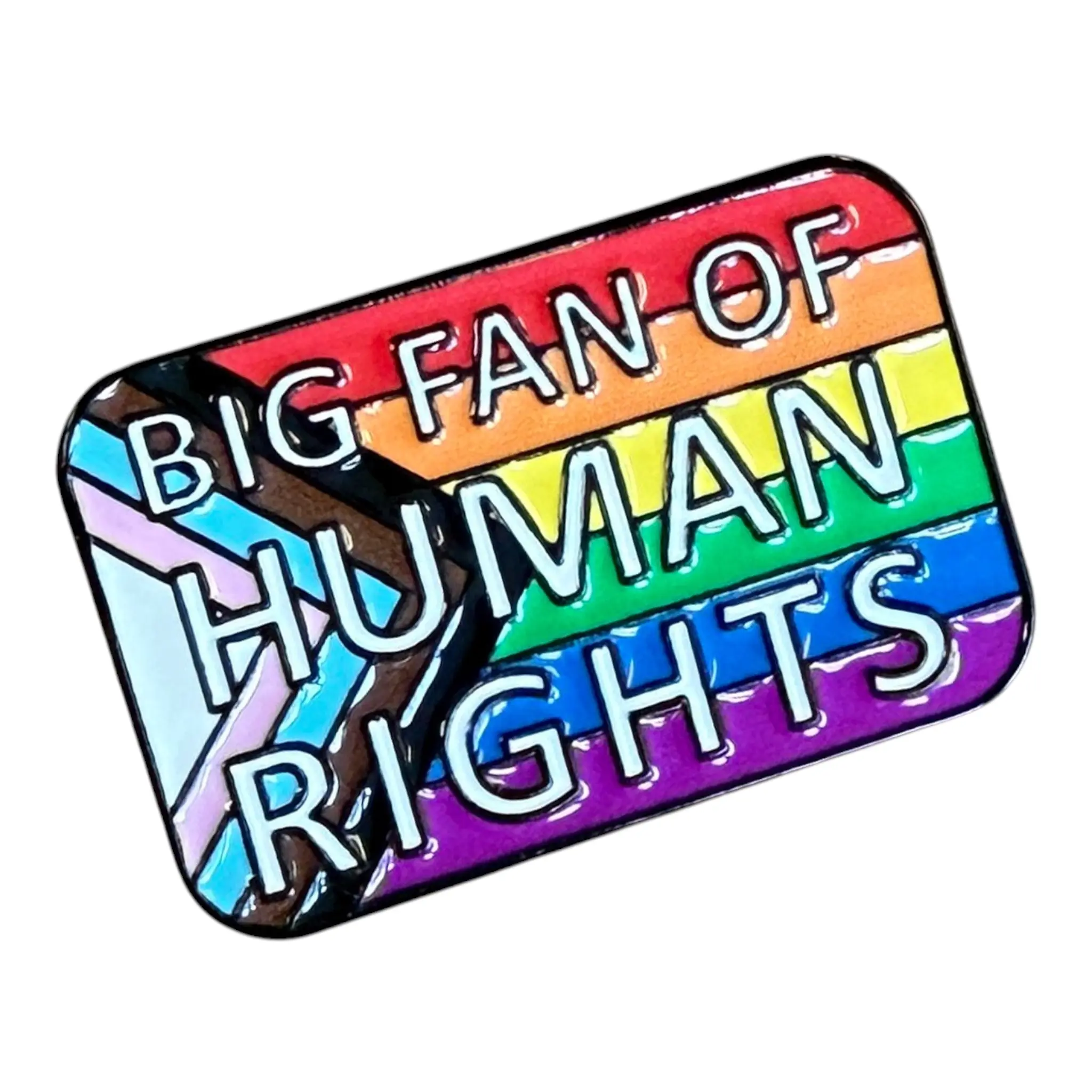 Big Fan of Human Rights Enamel Pride Pin, Progressive Pride Lapel Pin Brooch, LGBTQ+, Equality Activist, Rainbow, Social Justice Gift, Suitable for Backpacks, Bookbags, Purses, Hats, Jeans, Jackets