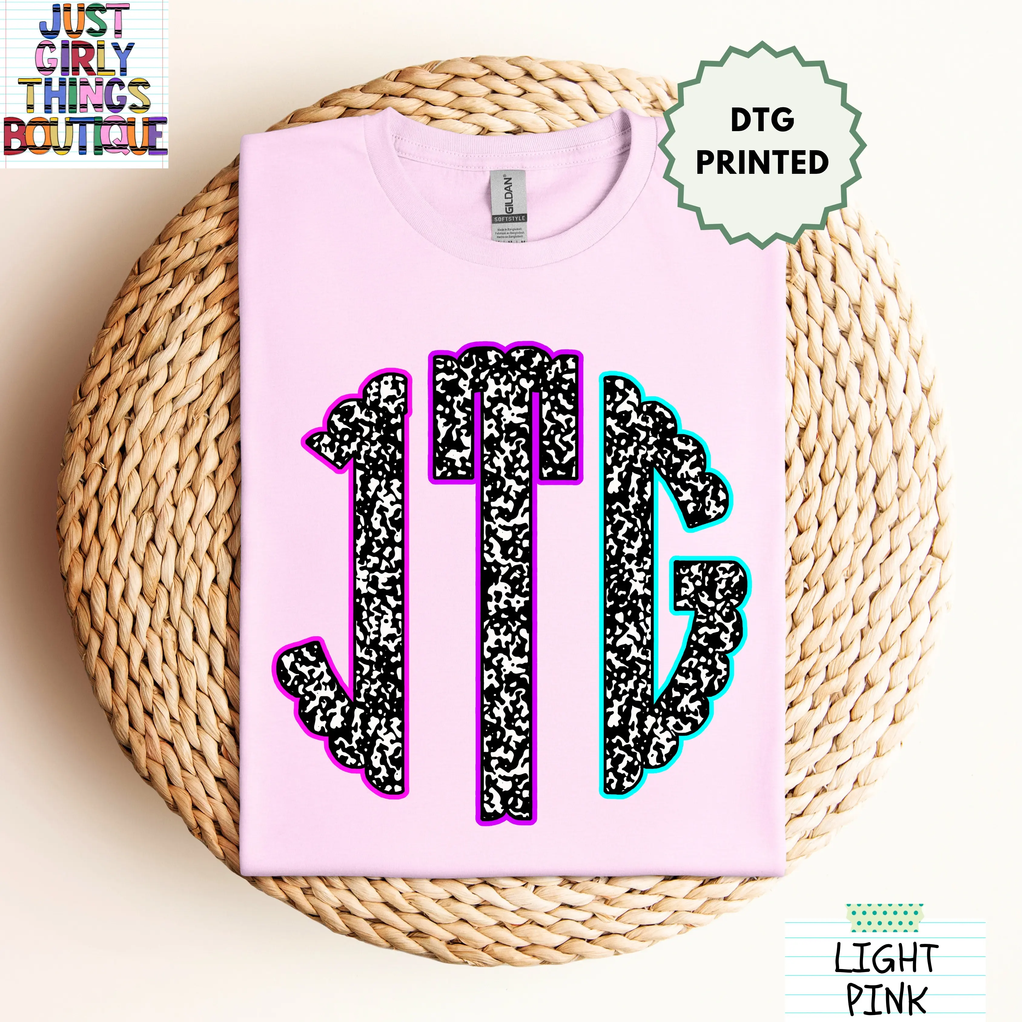 Custom Teacher Composition Notebook Monogram Shirt (Leave First Name Initial, Last Name Initial, Middle Name Initial in Notes at Checkout) - Gildan 64000 Softstyle/Gildan 5000 Heavy Cotton Tee -  Custom Monogram Shirt, Teacher Monogrammed Shirt