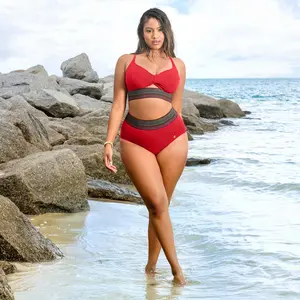 Popilush Women's High-Waisted Two-Piece Bikini, Snakeskin Print Push-Up Swimsuit with Ruched Front & Wide Ribbed Band