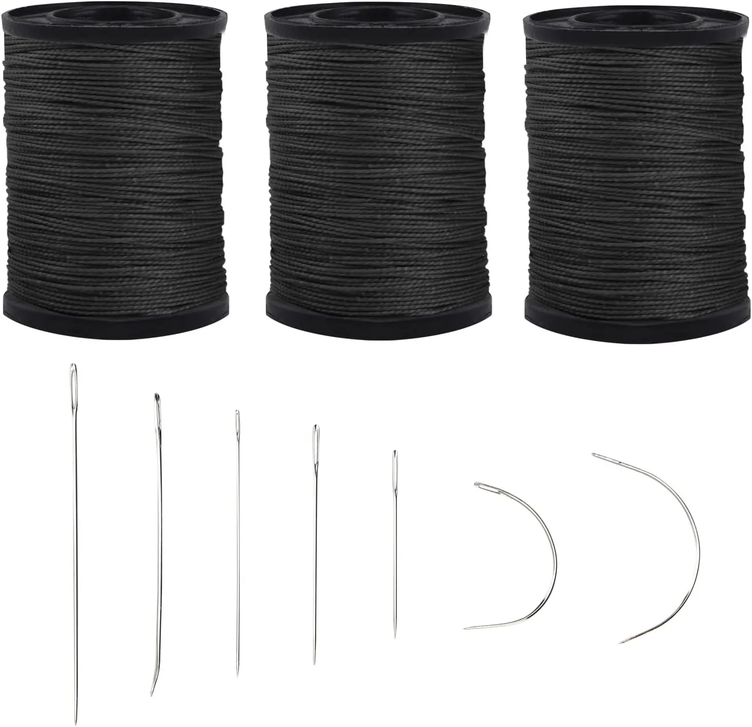 Extra Strong Upholstery Repair Sewing Thread Kit Hand Needles, Including 7 Styles of Leather Canvas Sewing Needles and 3 Rolls Nylon Thread (70 Yard of Each Roll)