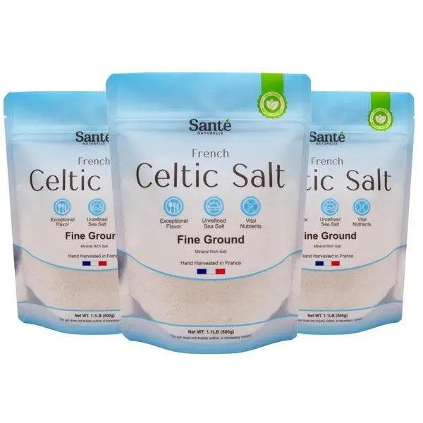 NEW 2026 !! Sante Naturelle French Celtic Salt - 1.1lb Hand Harvested Mineral Salt, Grey Coarse & Fine Ground, Rich in Vitamins & Minerals, Versatile Cooking Seasoning Flavor Natural