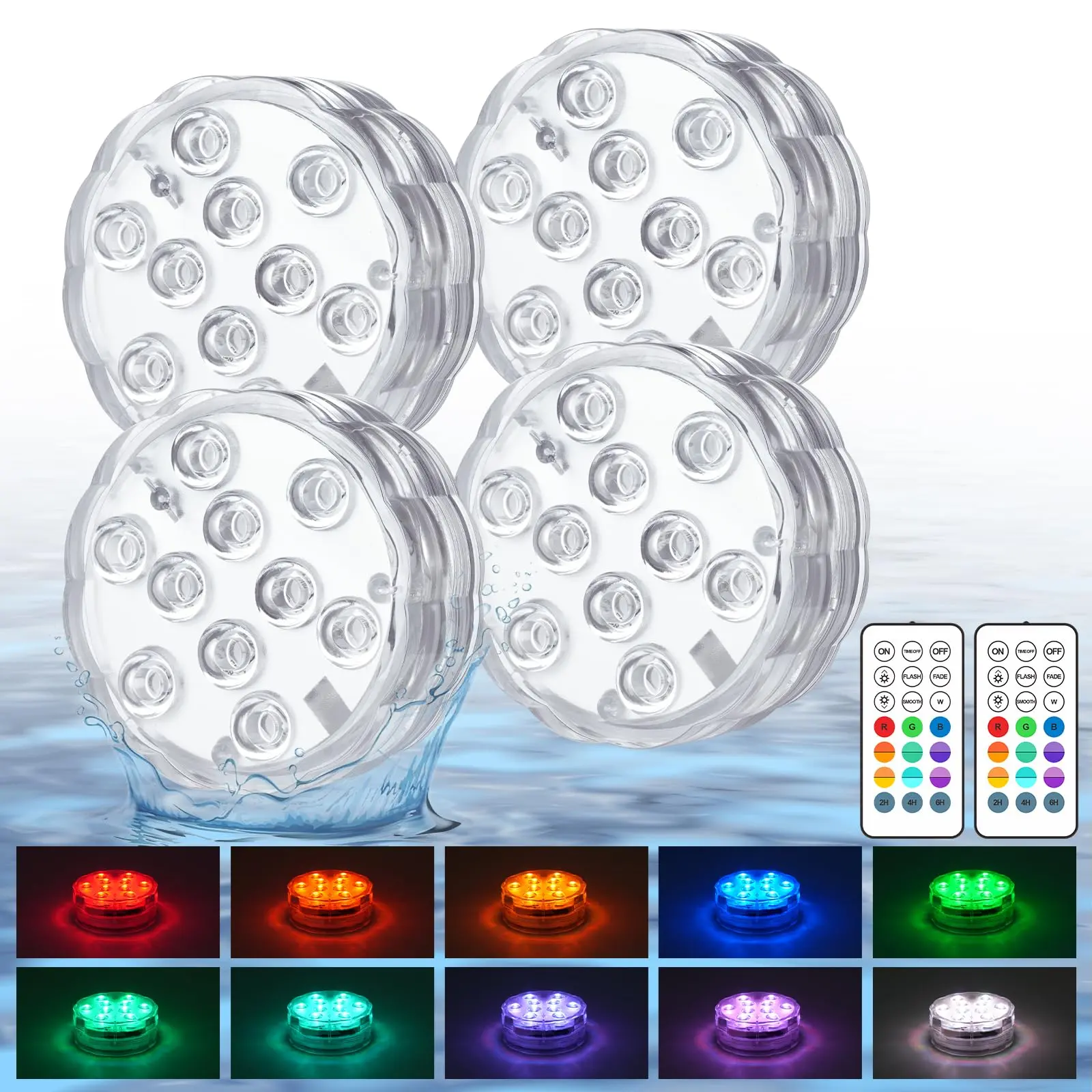 4Pcs Battery-Powered Submersible LED Pool Lights with Remote Control, Waterproof ABS Shell, Upgraded Suction Cups & Magnets, 16 Adjustable Colors, Pool Accessories for Alkaline Batteries, Fountains, Boats