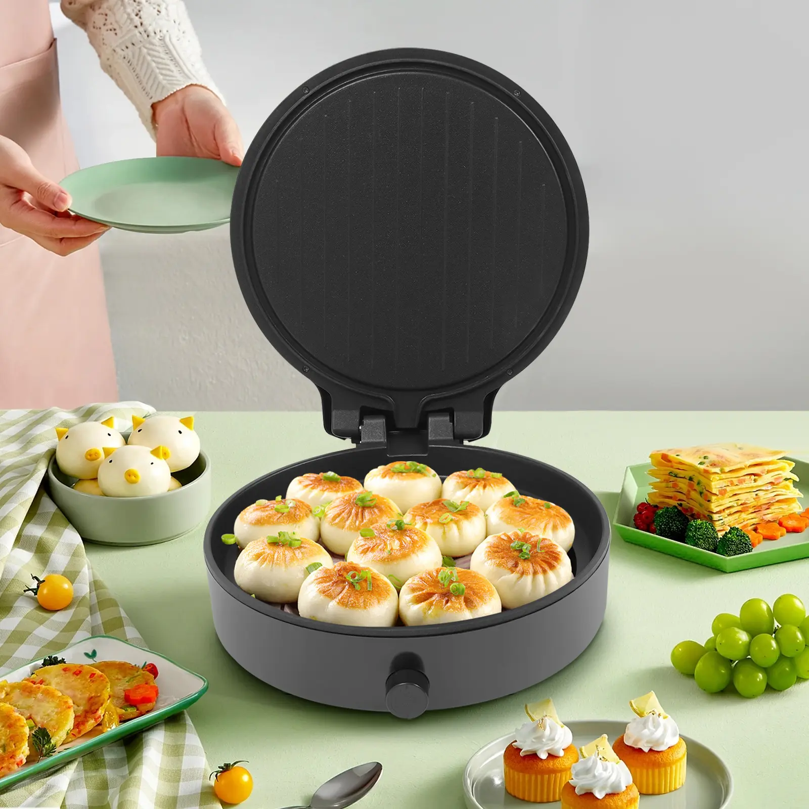CNCEST 1400W 120V Electric Pancake Maker - 12.6 in Non-Stick Double Sided Grill with 32-482°F Temp Control, 1400W Power Household Kitchen Appliance for Family Home Use, Versatile Cooking, Pies, 1000 To 1499 W
