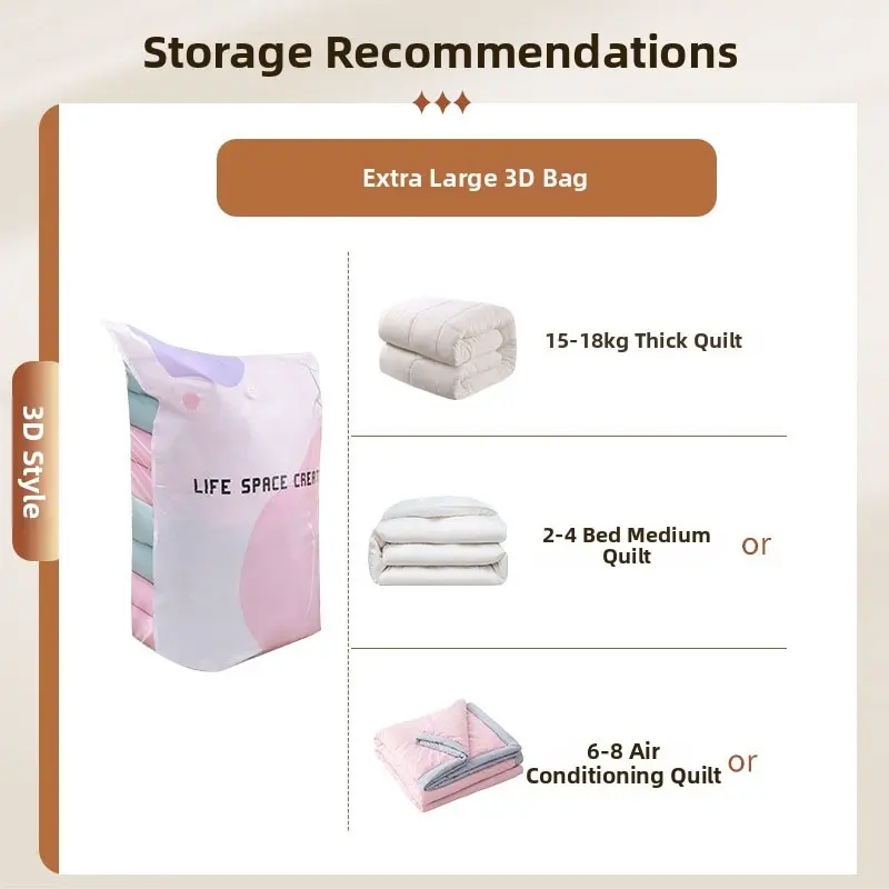 Extra Large Vacuum Compression Bag, No Pump Required, Sealed 3D Design, Storage Organizer, Vacuum Sealing Bags, Space-Saving, Durable Material