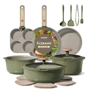 [Official] CAROTE 19Pcs Ceramic Cookware Set Nonstick with Detachable Handle, Dishwasher Safe, Easy Pouring Spout