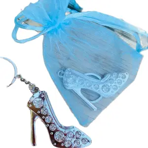12-Piece Metal Coating Quinceañera Keychain Set, Free Sky Blue Pouch Included