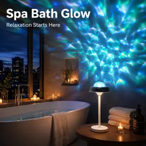 Rechargeable RGB Ocean Wave Projector Shower Lamp - Cordless, Water Resistant, Plastic LED Night Light with Remote & Touch Control for Adults' Meditation, Bathroom, Aesthetic Room Décor