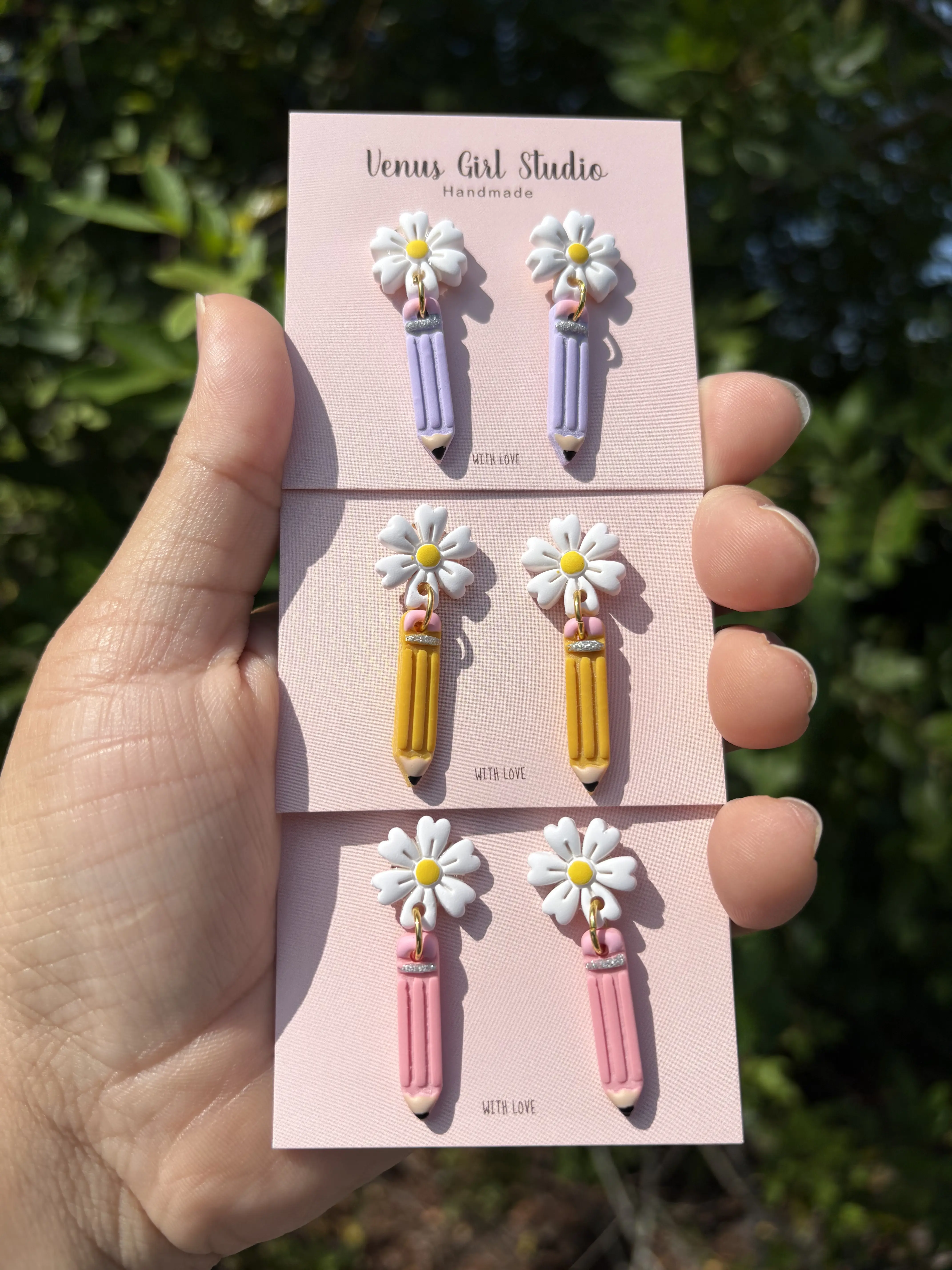 Pencil Daisy Dangle Earrings, Back to School
