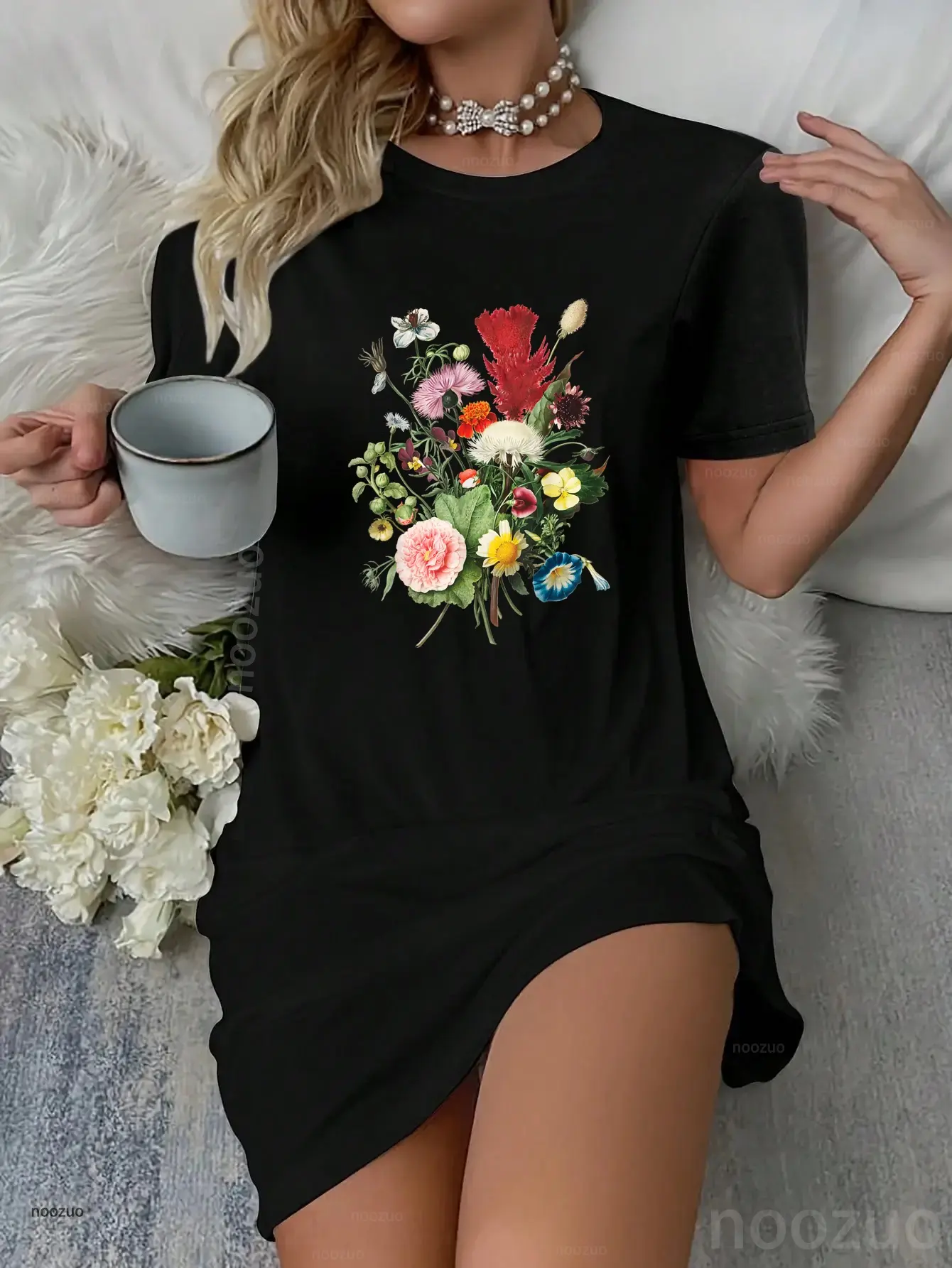Women's Vintage Wild Botanical Flower Cottagecore Gardening Bouquet Nightdress