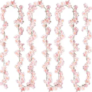 2pcs 11.8ft Artificial Cherry Blossom Flower Vines Fake Flower Garland Outdoors Hanging Silk Flowers Vines for Home Decor Pink Room Decor Wedding Party Japanese Kawaii Decor Realistic Faux Flowers