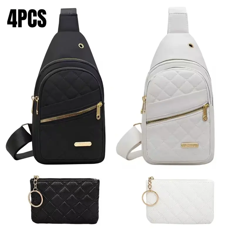 4pcs Crossbody Bags for Women, Casual Chest Bag with 2 Wallets, Mom Bags for Everyday, Small Sling Backpack for Travel, Sport, Running, Hiking