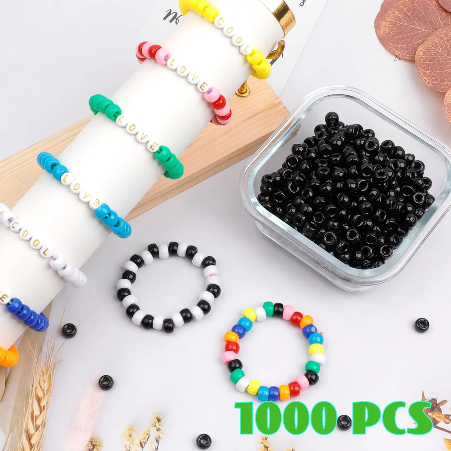 1000Pcs Pony Beads Bracelet 9mm Black Plastic Barrel Pony Beads for Necklace,Hair Beads for Braids,Key Chain,Jewelry Making (Black) 1000Pcs Pony Beads Bracelet 9mm Black Plastic Barrel Pony Beads for Necklace,Hair Beads for Braids,Key Chain,Jewelry Making (Black)