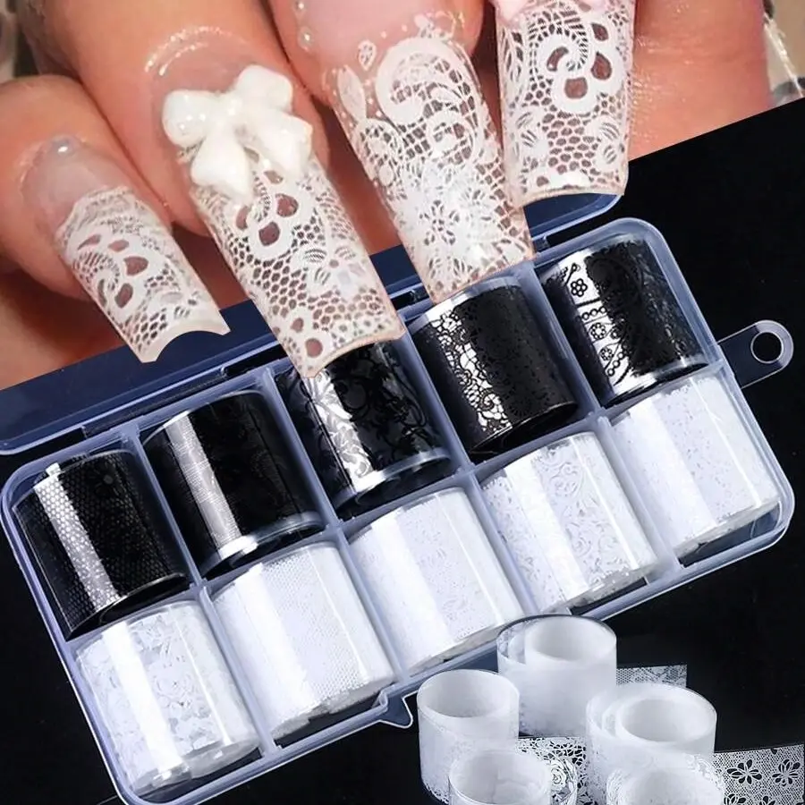 10 Rolls/box and Lace Nail Art Stickers, Nail Art Design, Diy Nails Art, DIY Nail Decoration Accessories, Nail Care Supplies, Nail Art Supply, Easy Application