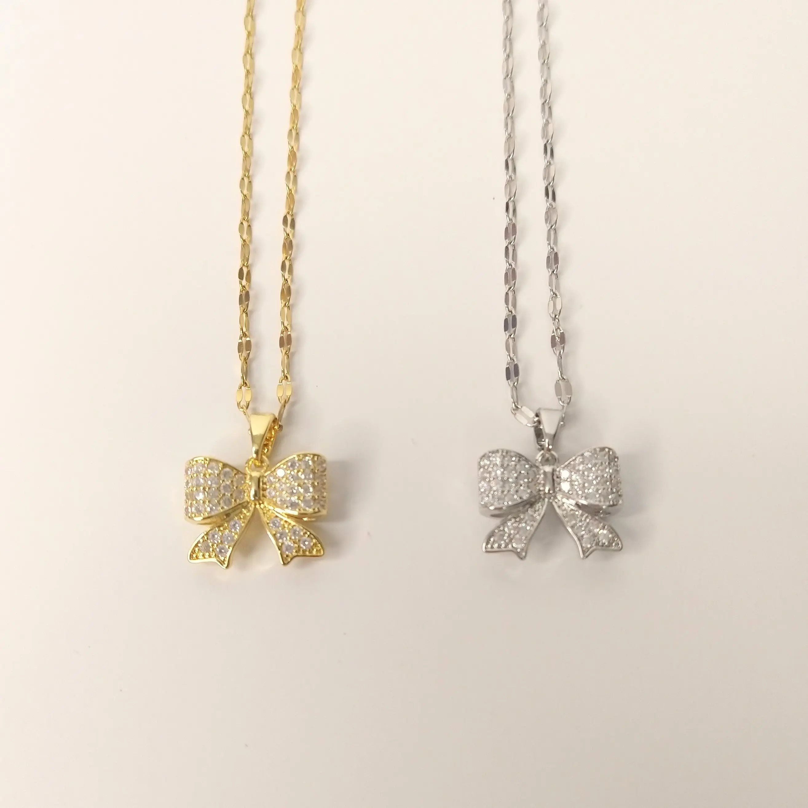 #221 Bow with Rhinestones 16 inch with 2 inch extender Necklace, Casual, Elegant, Everyday, Stainless Steel