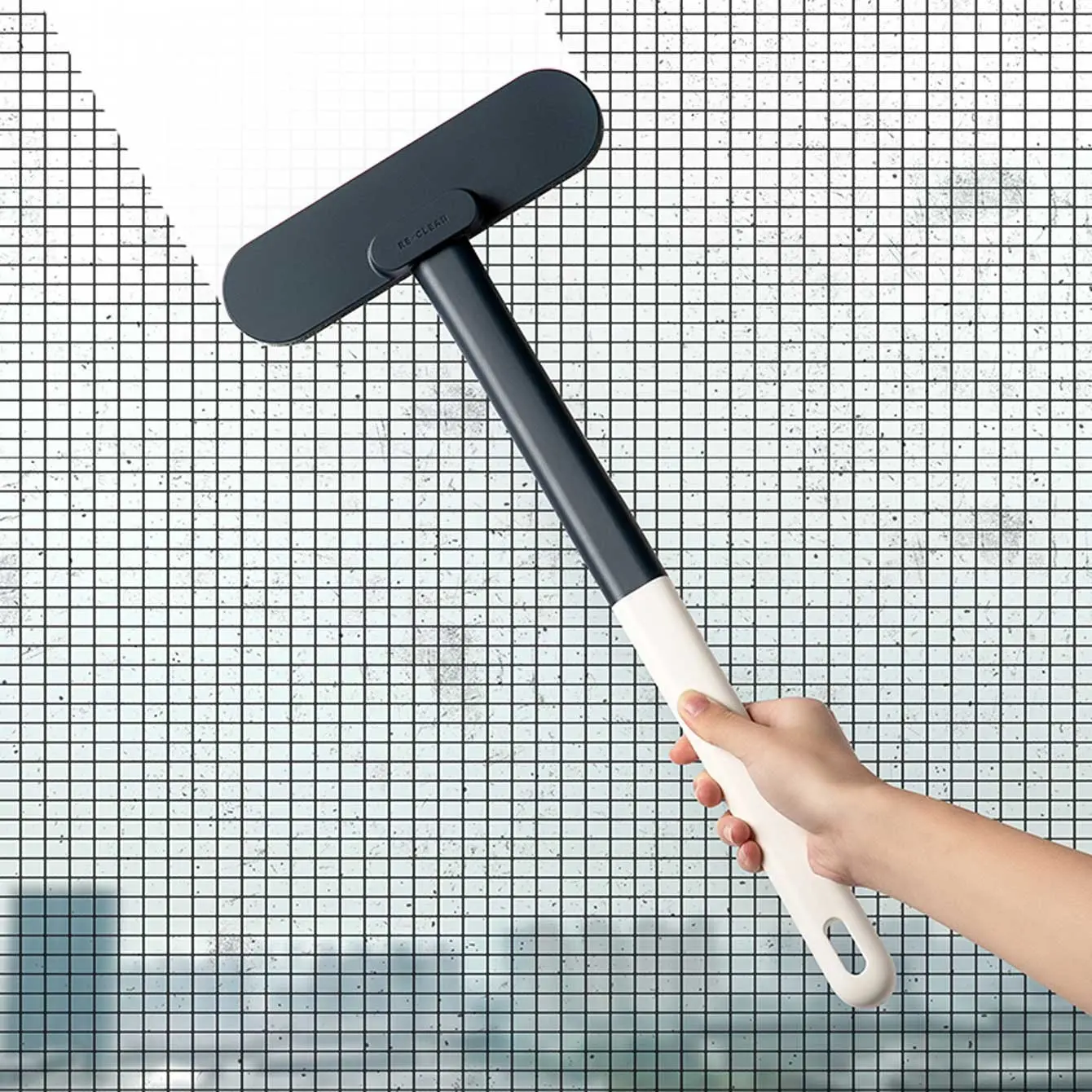 1 long handle plastic window screen brush, Household Squeegee scrubber, Window cleaning scraper, wet and dry glass cleaning brush, dust removal brush, Cleaning supplies, suitable for cleaning home doors and windows, reusable