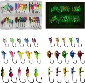 Ice Fishing Jigs Kit, 30pcs Glow Ice Fishing Lures Luminous Ice Fishing Gear Winter Jigging for Crappie Pike Panfish Walleye Perch Bluegill