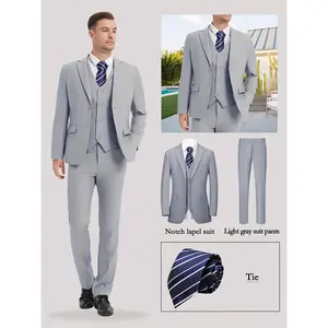 Men's 4-Piece Solid Color Suit Set – Two-Button Lapel Jacket, Vest, Pants & Tie| Slim Fit Formal Outfit for Business & Wedding