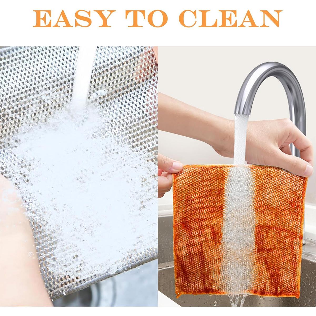 12PCS Steel Wire Dishcloth Set, Non-Scratch Dual-Layer Cleaning Rags, Heavy Duty Kitchen Scrubber for Cookware, Sinks, Dishes & Stove Tops, Multi-Purpose Durable Cleaning Pads for Kitchen & Bathroom