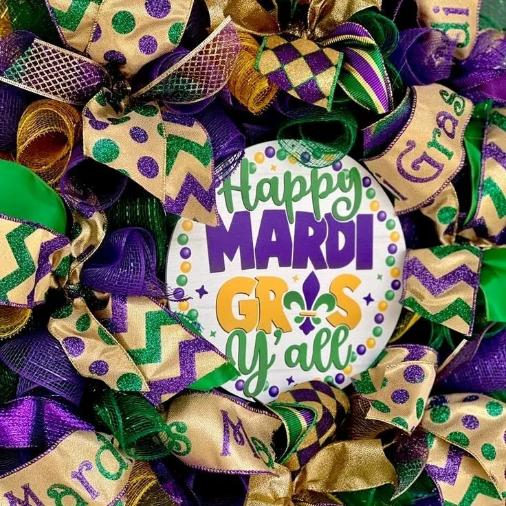 large 24" handmade beautiful mardi gras wreath front Door Mesh Decoration Ornaments Decor Colorful