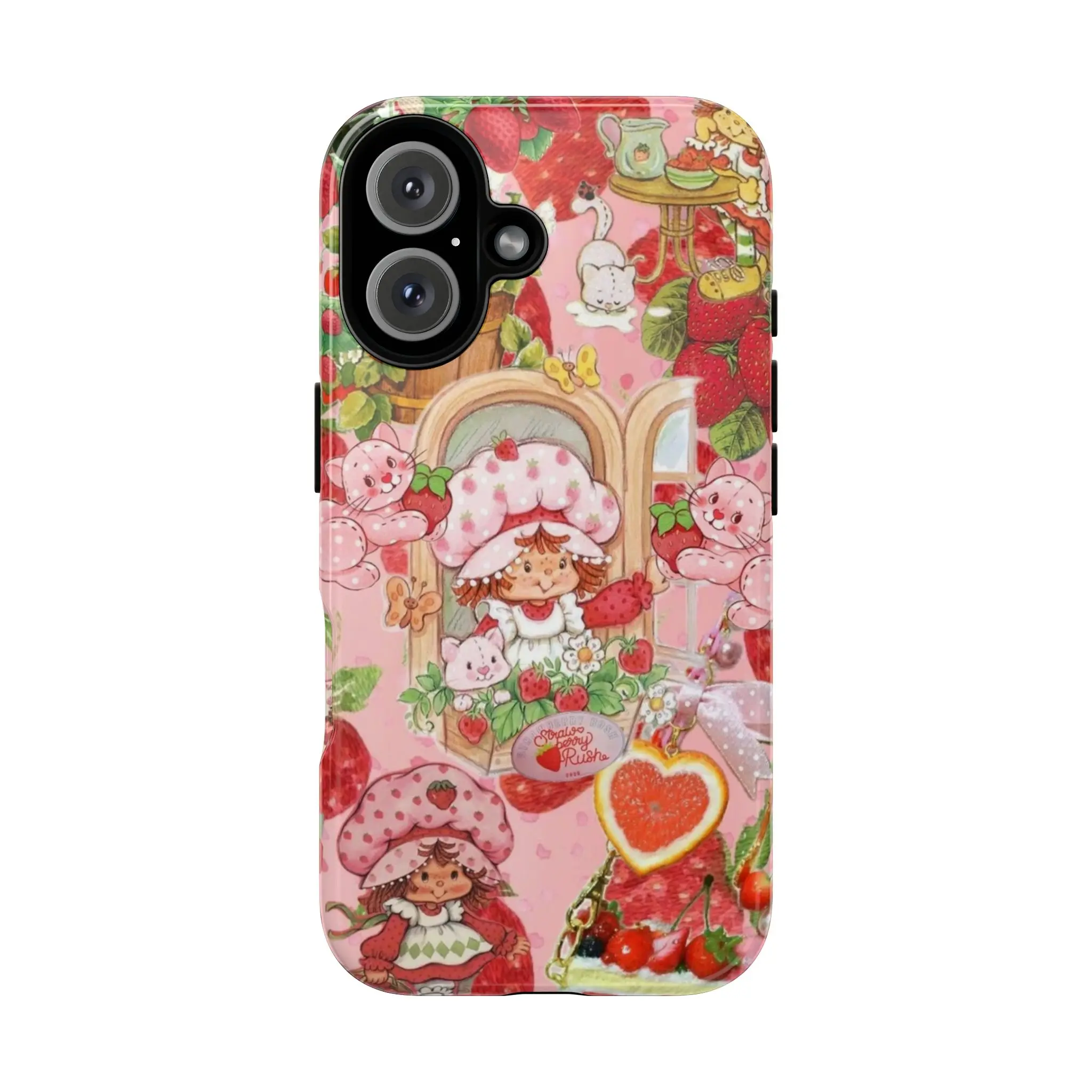 Strawberry Shortcake Phone Case, Cute Collage Tough Phone Case, Sweet, Retro, Vintage Phone Cover, suitable for Samsung Galaxy 23 24 25 5G iPhone 17 ProMax Air 16 plus cases  15 pro max 14, 13, 12 with screen protector |   Beautiful phone case |   Shockpr