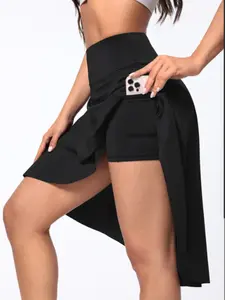 2026 Summer New Women's Asymmetrical Two-Piece Skirt with Side Pockets, Tennis Yoga Sun Protection Midi Skort, Outdoor Sports Half Skirt, Stretch Skirt, Sporty Breathable Skorts, Tennis Skirts