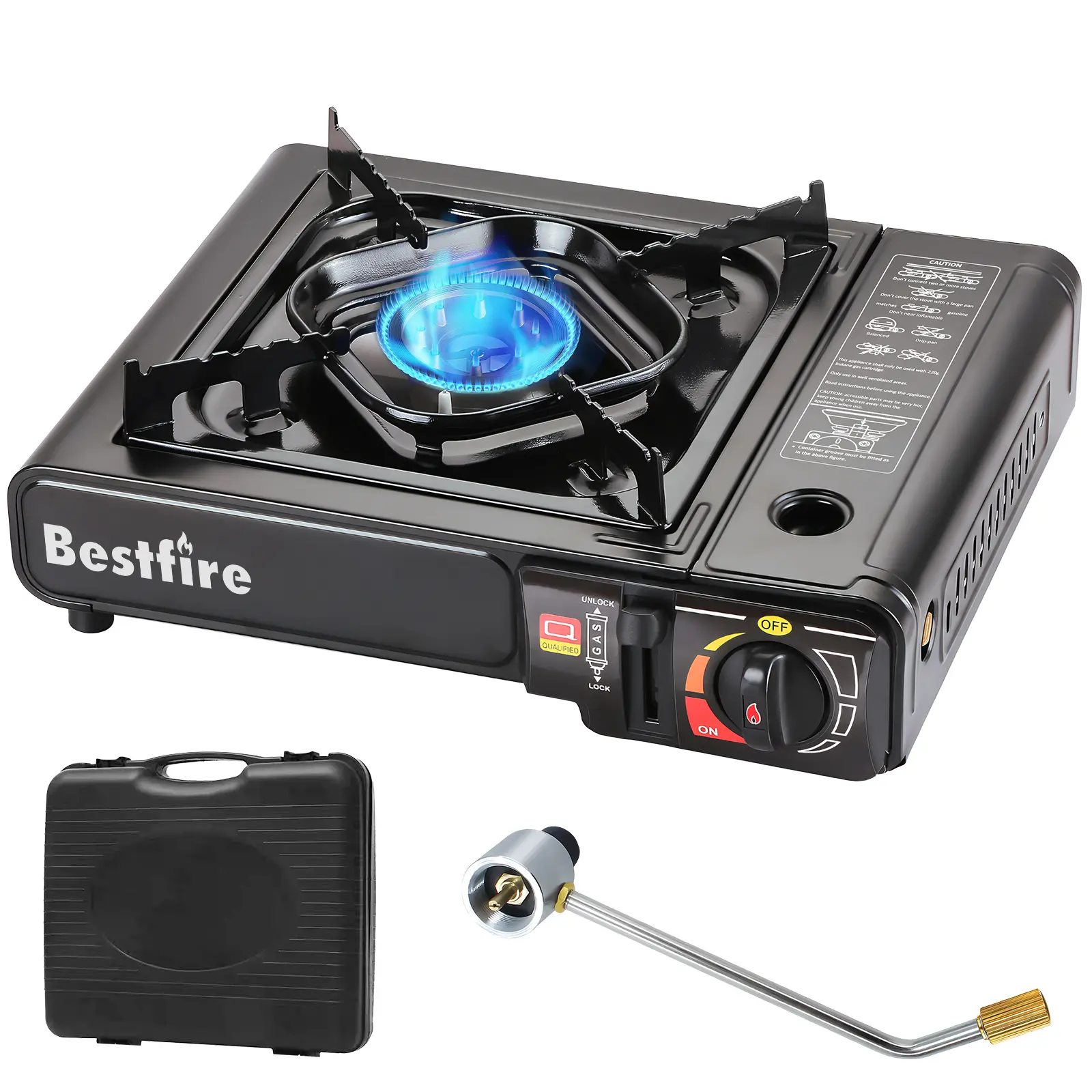BESTFIRE 10K BTU Portable Butane Propane Stove, Dual Fuel Single Burner Camping Stove with Propane Adapter & Carrying Case for Outdoor Cooking, Camping, Tailgating & Emergency picnic cooker bbq