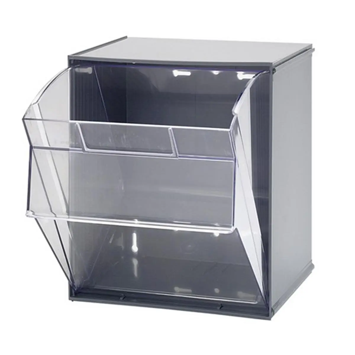 212 MAIN Quantum Storage QTB301GY Plastic Tip-Out Bins - Gray Wall-Mountable Home Organizer Cabinet with Storage Containers, 11.75x11.81x13.87 in