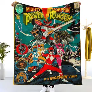 Mighty Morphin Power Rangers Flannel Blanket - Warm nap Blanket Red Ranger, Black Samurai Graphic - Soft Warm Throw for Bed, Couch, Dorm Decor - Nostalgic 90s TV Show Gift for Fans - Machine Washable All-Season Use lightweight and soft Warm nap Blanket