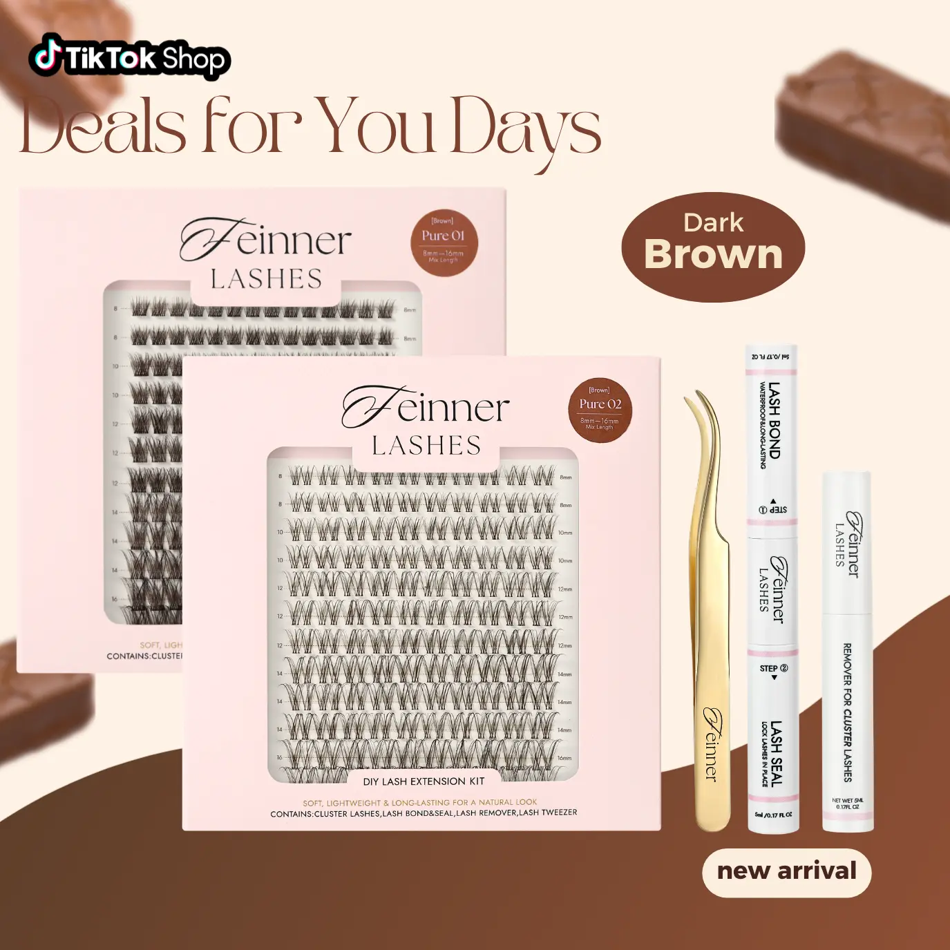 feinner Dark Brown Lash Clusters | Natural Daily DIY Lash Kit | Invisible Band | Lightweight & Beginner-Friendly | 8–16mm D Curl | Soft Dark Brown Lashes for Effortless Natural Look,sunscreen