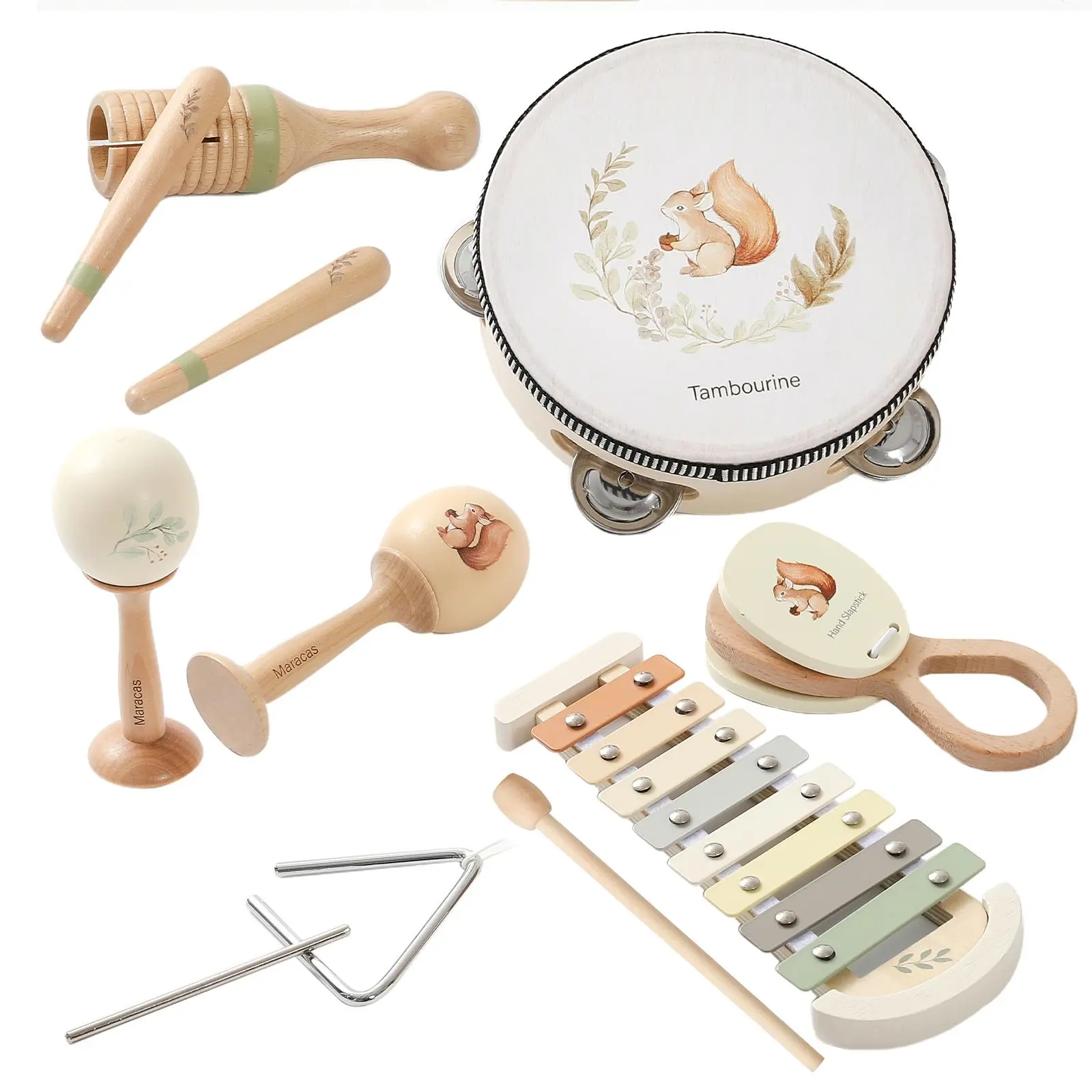 Baby Musical Instruments Set Wooden Montessori Musical Toys for Toddlers Neutral Colors Percussion Instruments Set with Modern Boho Xylophone Tambourine Educational Musical Toys for Preschool babys DealsForYouDays