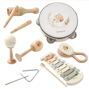 Baby Musical Instruments Set Wooden Montessori Musical Toys for Toddlers Neutral Colors Percussion Instruments Set with Modern Boho Xylophone Tambourine Educational Musical Toys for Preschool babys Easter gift toddlers