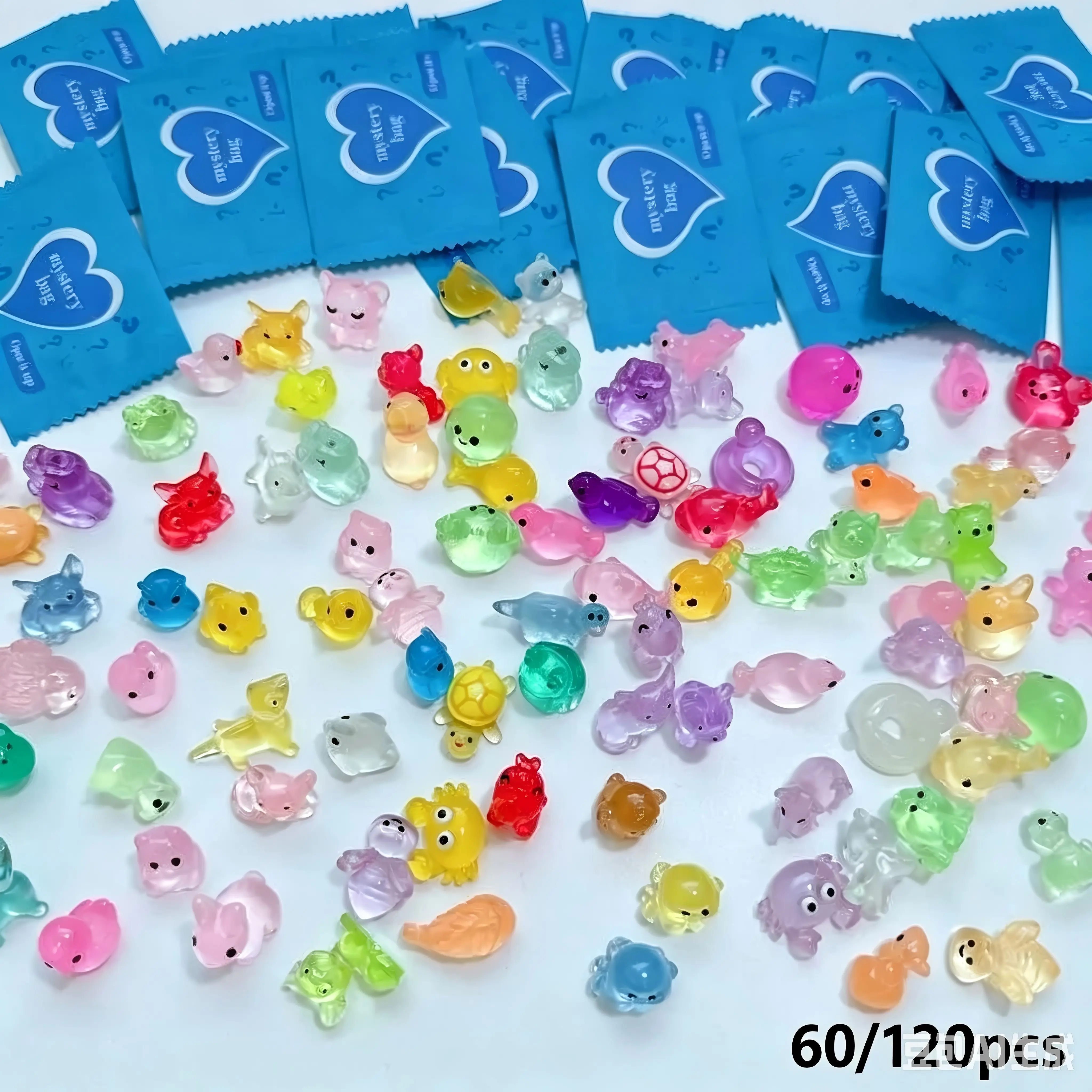 Glow In The Dark Luminous Colorful Figurine Miniatures - Light Resin Animal Statues, Mixed Assorted Styles, Multi-Pack Sizes (60pc-120pcs), Adult DIY Home Decor Party Gifts