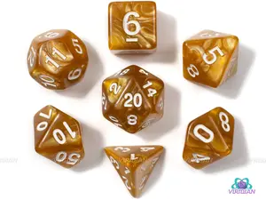 Pumpkin Spice | Pearled Light-Orange Amber Swirled Acrylic Dice Set (7) | Dungeons and Dragons (DnD)