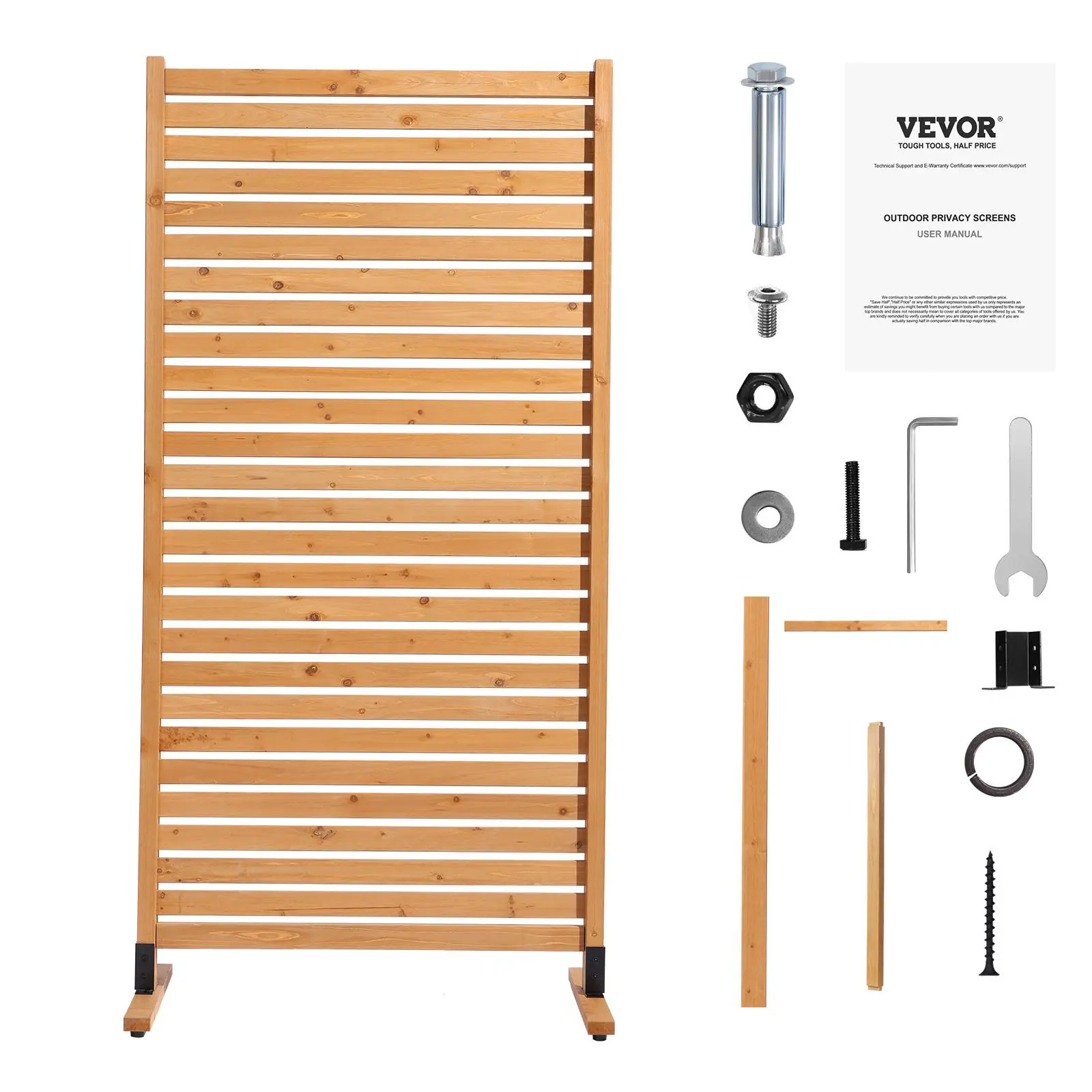 VEVOR 36"x76" Wooden Privacy Divider Panel, Freestanding Room Divider, Space Divider with Stainless Steel-Metal Concrete Accents, Outdoor Patio Partition Screen