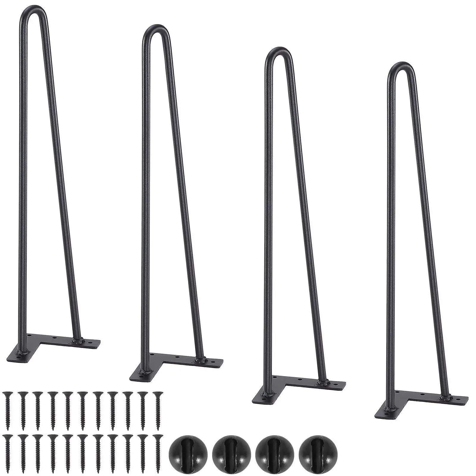 VEVOR 4PCS 19-in Heavy-Duty Solid Steel Furniture Hairpin Legs, Welded Plate Hardware, Fitting Parts, Screws, Rubber Pads, 500lbs Load Capacity for Nightstand, Coffee Table