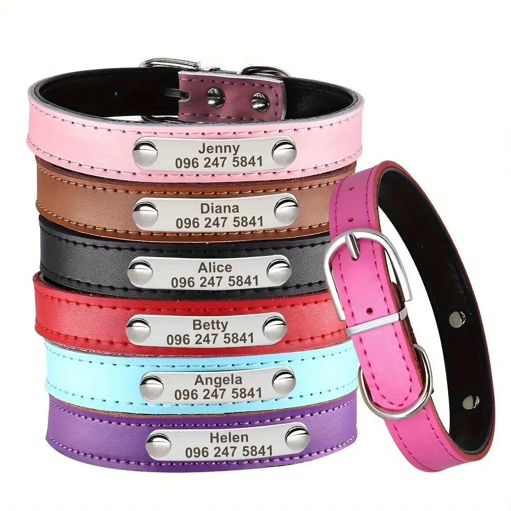 Personalized Engravable Dog & Cat Collar with Name & Number/Date/Message - Adjustable Fido/Buddy Tag, Durable Synthetic Leather Pet Collars for ID Tags, for small & medium Dogs & Kittens