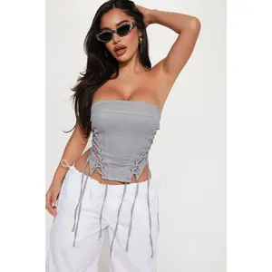 Madilyn Lace up Corset Top - Grey